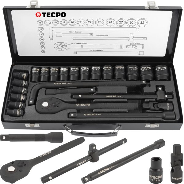 TECPO Kraft-Steckschlüssel-Satz | 12.5 mm 1/2 Zoll | 24-teilig
