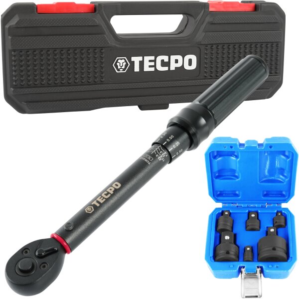 TECPO Drehmomentschlüssel, 1/4 Antrieb, 5 - 25 Nm + 6x Adapter