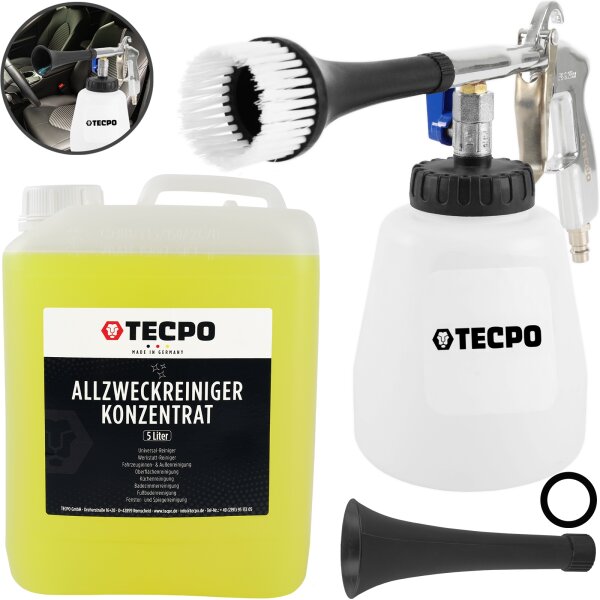 TECPO Universal Allzweckreiniger Konzentrat Multi Clean, 5 Liter + Druckluft Reinigungspistole 1L