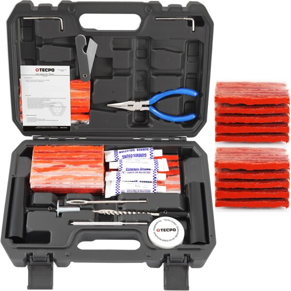 TECPO Reifenreparatur Set, 78-teilig + 100x Reifen Reparaturstopfen
