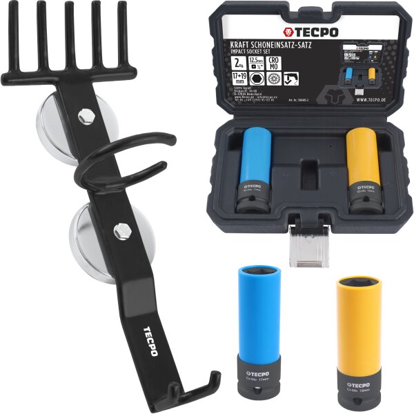 TECPO Druckluft Werkzeug Magnethalter für Hebebühne und Kraft-Schoneinsatz-Satz, 2-teilig