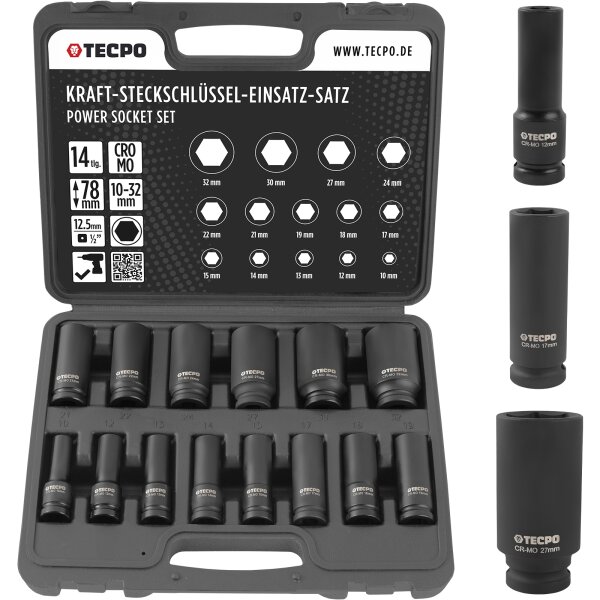 TECPO Kraft Steckschlüssel Satz 1/2" SW 10-32 mm