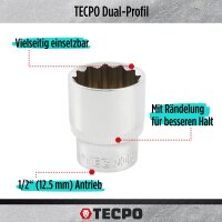 TECPO Steckschlüsselsatz, Innenvielzahn Nüsse, 1/2 Zoll, 10-tlg + Vielzahn Steckschlüssel Satz SW 8-36 mm
