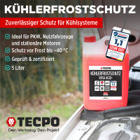 TECPO Kühlsystem Abdrückgerät + TECPO Kühlerfrostschutz Rot, 5 Liter