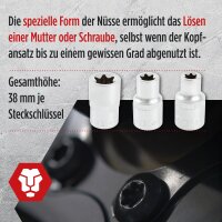 TECPO Torx Steckschlüssel Satz 9-tlg. Außentorx E10-E24 Stecknüsse E-Profil Set 1/2" Zoll Außen Nüsse Steckschlüsseleinsätze