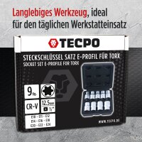 TECPO Torx Steckschlüssel Satz 9-tlg. Außentorx E10-E24 Stecknüsse E-Profil Set 1/2" Zoll Außen Nüsse Steckschlüsseleinsätze