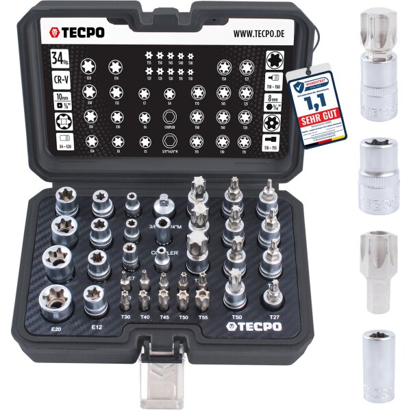 TECPO Außen und Innentorx Stecknüsse Bits, 3/8 Zoll, 34-teilig
