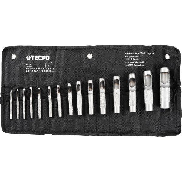 TECPO Locheisen-Satz | 2 - 22 mm | 15-teilig