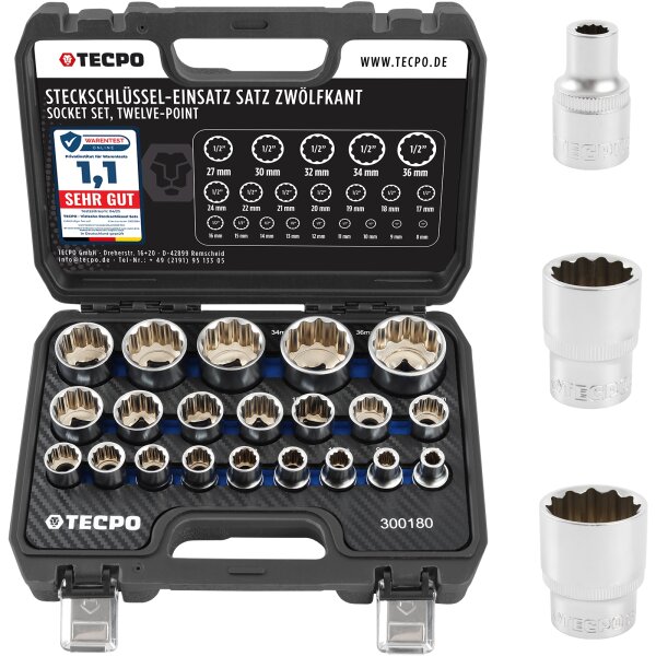 TECPO Vielzahn Steckschlüssel Satz SW 8-36 mm, 1/2 Zoll
