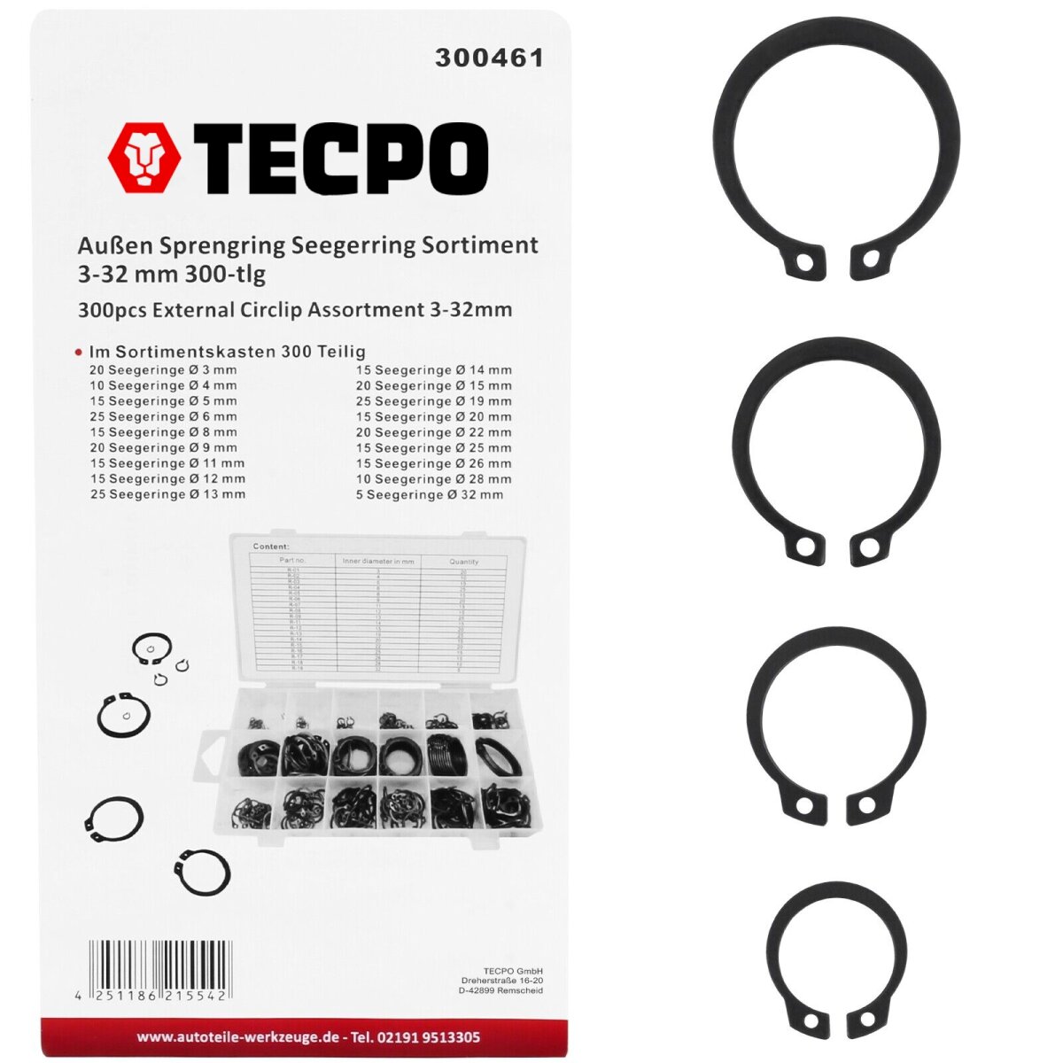 600-tlg. Sicherungsring Sortiment - Innen & Außen Sprengringe 3-32 Mm
