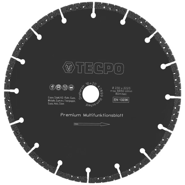 TECPO Diamant-Trennscheibe Beton 230 x 22,23 mm Premium Multifunktionsblatt