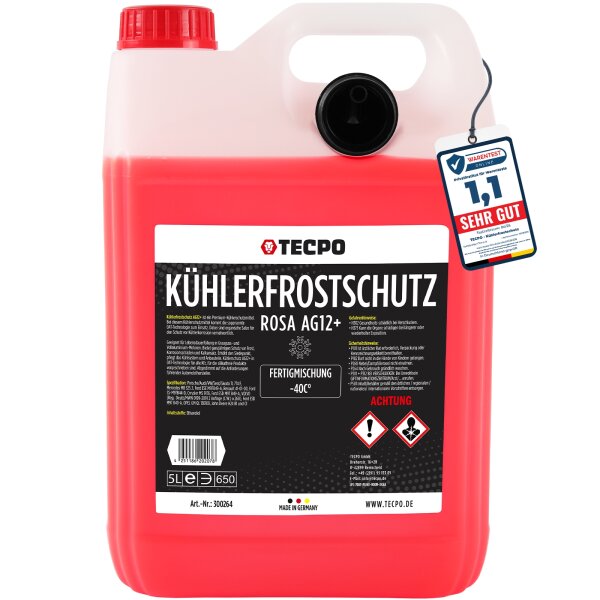 TECPO KÜHLERFROSTSCHUTZ ROT ROSA 5L KÜHLMITTEL G12+ -40°C ANTIFREEZE für VW AUDI