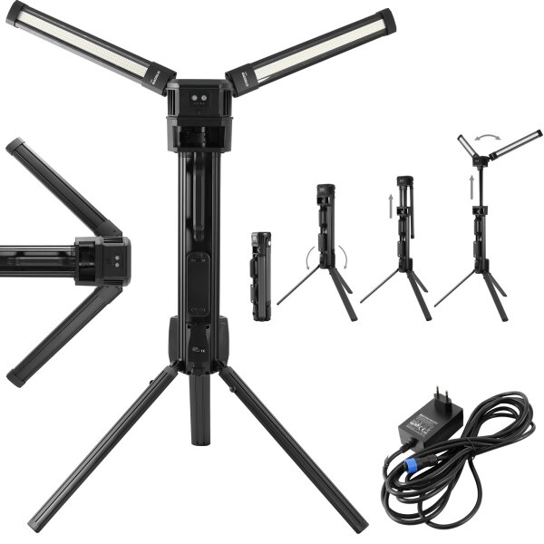 TECPO Kabelloser Duo-SMD-LED Arbeitsstrahler mit Stativ 10.000 Lumen Baustrahler Connect Pro