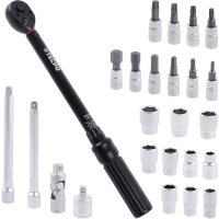 TECPO Drehmomentschlüssel Set 3/8" 5-50 Nm CR-V 72 Zähne Länge 375 mm + Nüsse