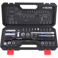 TECPO Drehmomentschlüssel Set 3/8" 5-50 Nm CR-V 72 Zähne Länge 375 mm + Nüsse