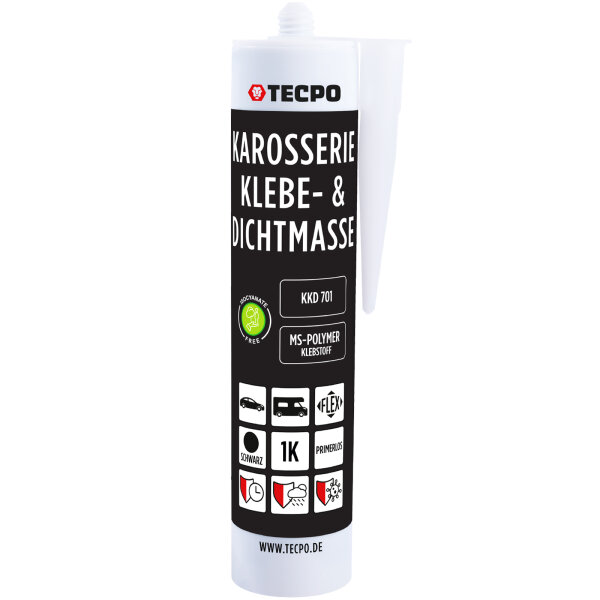 TECPO Karosserie Klebe & Dichtmasse KKD 701 Schwarz, 414g MS-Polymer 1K-Dichtstoff