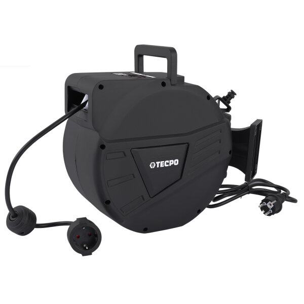 TECPO Automatik Kabelaufroller 10 m Stromkabel mit Stoppfunktion, Wandhalterung IP20 + 1,5 m Zuleitung