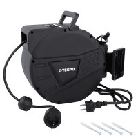 TECPO Automatik Kabelaufroller 10 m Stromkabel mit Stoppfunktion, Wandhalterung IP20 + 1,5 m Zuleitung