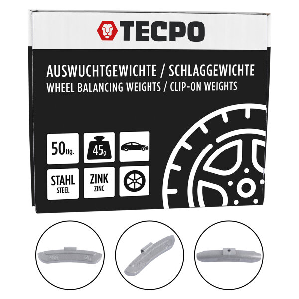TECPO Auswuchtgewichte Schlaggewichte 45g Zink für Stahlfelgen, 50-tlg.