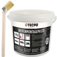 TECPO Reifenmontagepaste weiß 5 kg + Pinsel + Auswuchtzange + Felgenkantenschutz + Einziehwerkzeug + Radierer + Schaber