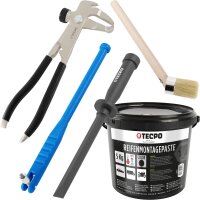 TECPO Reifenmontagepaste schwarz 5 kg + Pinsel + Auswuchtzange + Einziehwerkzeug + Schaber