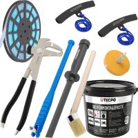 TECPO Auswuchtzange + Felgenkantenschutz + Klebegewicht Schaber Entferner + Ventileinzieher + Reifen Montagepaste mit Pinsel + Auswucht Gewichte + Radierer