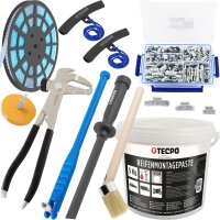 TECPO Auswuchtzange + Felgenkantenschutz + Klebegewicht Schaber Entferner + Ventileinzieher + Reifen Montagepaste mit Pinsel + Auswucht Gewichte + Radierer