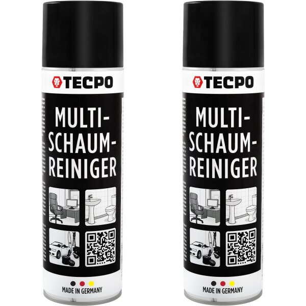 TECPO Multi-Schaumreiniger, 2x 500 ml Aktivschaum für Polster, Scheiben, Kunststoff und Metall Ultra Clean