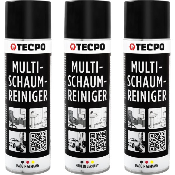 TECPO Multi-Schaumreiniger, 3x 500 ml Aktivschaum für Polster, Scheiben, Kunststoff und Metall Ultra Clean