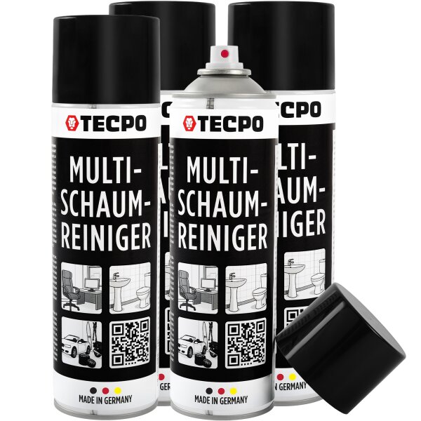 TECPO Multi-Schaumreiniger, 4x 500 ml Aktivschaum für Polster, Scheiben, Kunststoff und Metall Ultra Clean