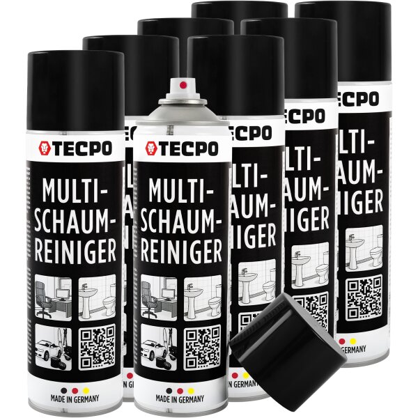 TECPO Multi-Schaumreiniger, 8x 500 ml Aktivschaum für Polster, Scheiben, Kunststoff und Metall Ultra Clean