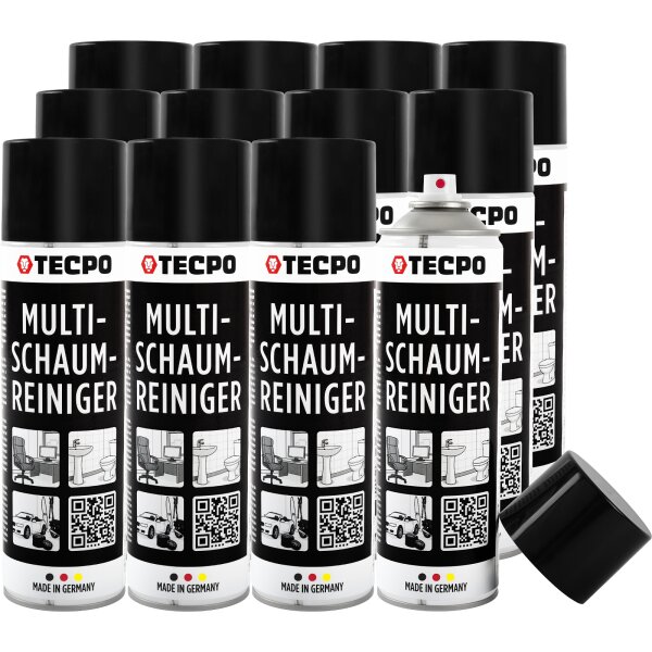 TECPO Multi-Schaumreiniger, 12x 500 ml Aktivschaum für Polster, Scheiben, Kunststoff und Metall Ultra Clean