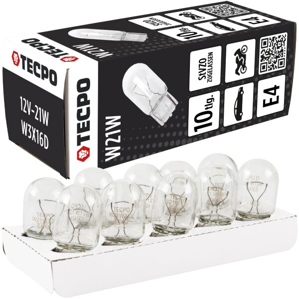 TECPO Glühbirnen Set, 12V-21W, W21W, W3X16d, 50 Stück