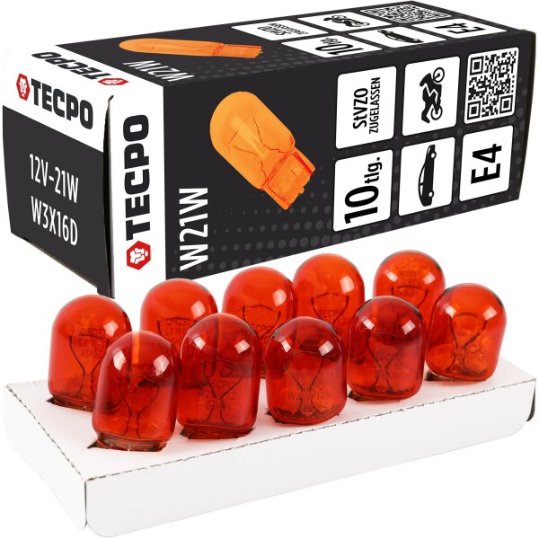 TECPO Glühbirnen Set, 12V-21W, WY21W, WX3x16d, 50 Stück
