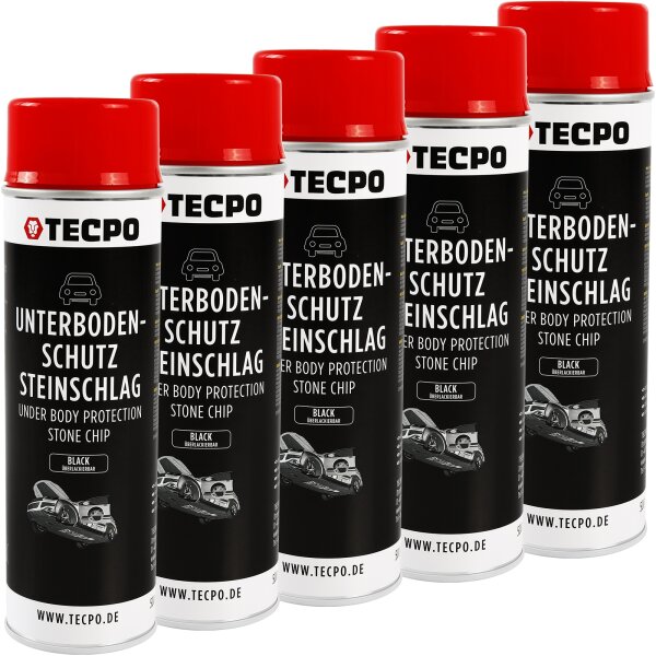 5x TECPO Unterbodenschutz überlackierbar schwarz, 500 ml