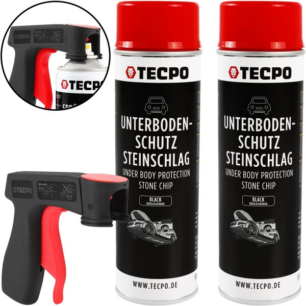 2x TECPO Unterbodenschutz überlackierbar schwarz, 500 ml + Pistolengriff