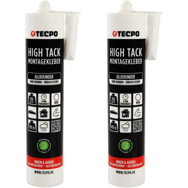 TECPO Montagekleber HIGH TACK Baukleber, 2x 455g Kleber + Dichtstoffe MS-Polymer SMP