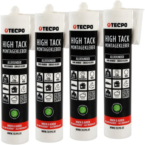 TECPO Montagekleber HIGH TACK Baukleber, 4x 455g Kleber + Dichtstoffe MS-Polymer SMP