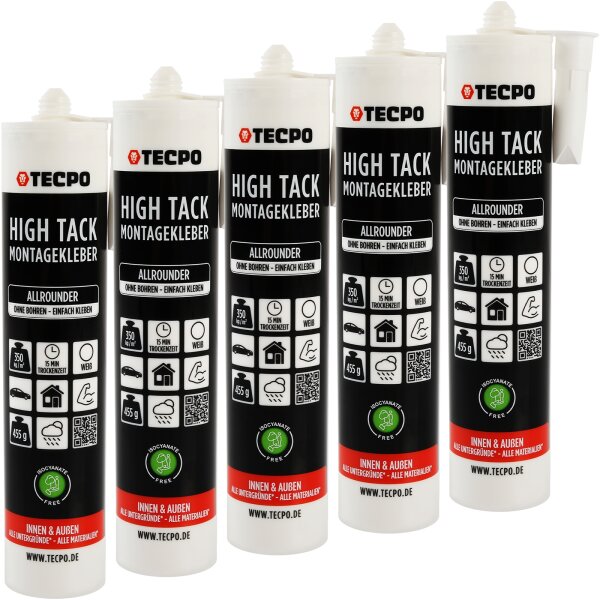 TECPO Montagekleber HIGH TACK Baukleber, 5x 455g Kleber + Dichtstoffe MS-Polymer SMP