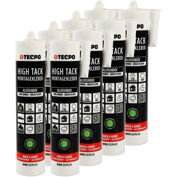 TECPO Montagekleber HIGH TACK Baukleber, 8x 455g Kleber + Dichtstoffe MS-Polymer SMP