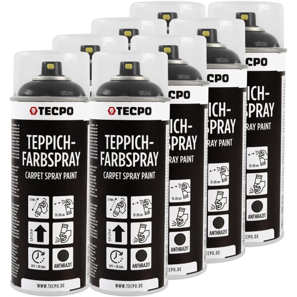 8x TECPO 1K Farbspray Anthrazit Teppich / Fußmatten, 400 ml