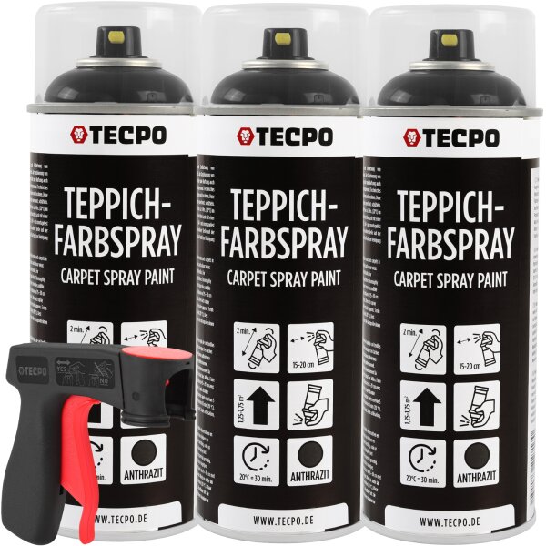 3x TECPO 1K Farbspray Anthrazit Teppich / Fußmatten, 400 ml + Sprühpistole