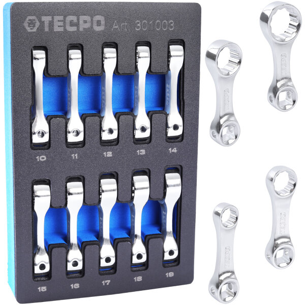 TECPO Drehmomentadapter-Set mit 12-Kant Ringschlüssel-Adapter 3/8" 10-tlg.