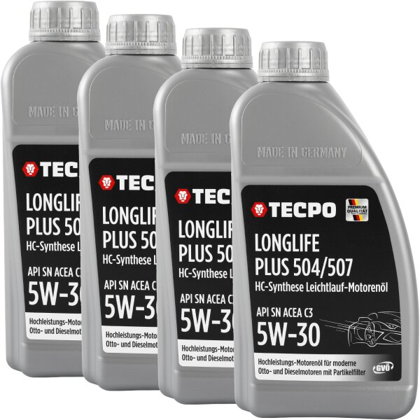 4L TECPO 5W-30 LONGLIFE PLUS MOTORÖL für VW 504.00 507.00 MB 229.31 229.51 BMW LL-04 C30