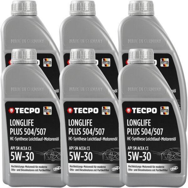 6L TECPO 5W-30 LONGLIFE PLUS MOTORÖL für VW 504.00 507.00 MB 229.31 229.51 BMW LL-04 C30
