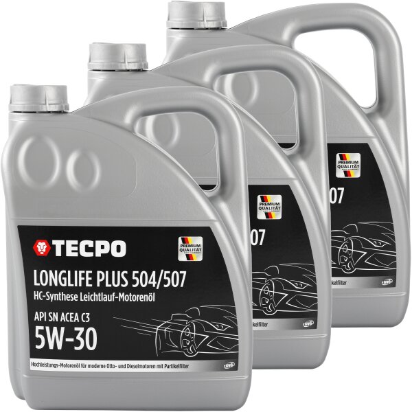 3x 5L TECPO 5W-30 LONGLIFE PLUS MOTORÖL für VW 504.00 507.00 MB 229.31 229.51 BMW LL-04 C30