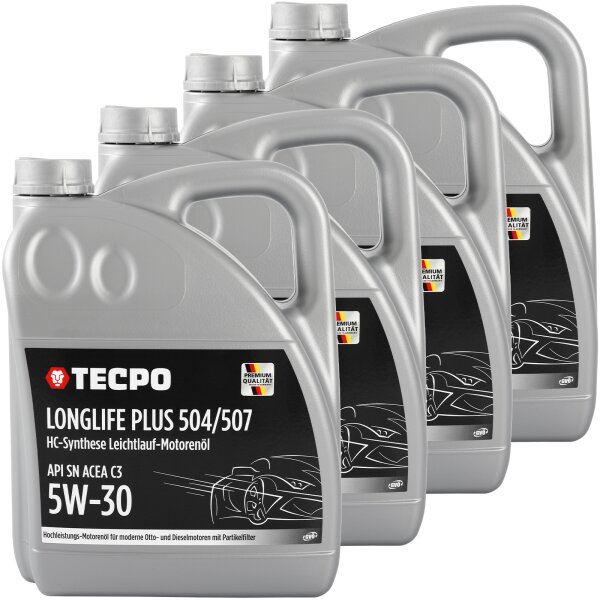 4x 5L TECPO 5W-30 LONGLIFE PLUS MOTORÖL für VW 504.00 507.00 MB 229.31 229.51 BMW LL-04 C30