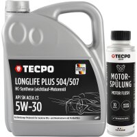 5L TECPO 5W-30 LONGLIFE PLUS MOTORÖL für VW 504.00 507.00 MB 229.31 229.51 BMW LL-04 C30 + Motorspülung Motor Flush Motorreiniger 300 ml