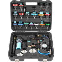 TECPO Kühlsystem Abdrückgerät 27-teilig + 5L Kühlerfrostschutz Kühlmittel AG13+ rosa (-40 C°) Antifreeze