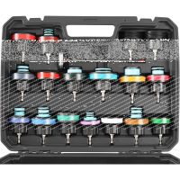 TECPO Kühlsystem Abdrückgerät 27-teilig + 5L Kühlerfrostschutz Kühlmittel AG13+ rosa (-40 C°) Antifreeze
